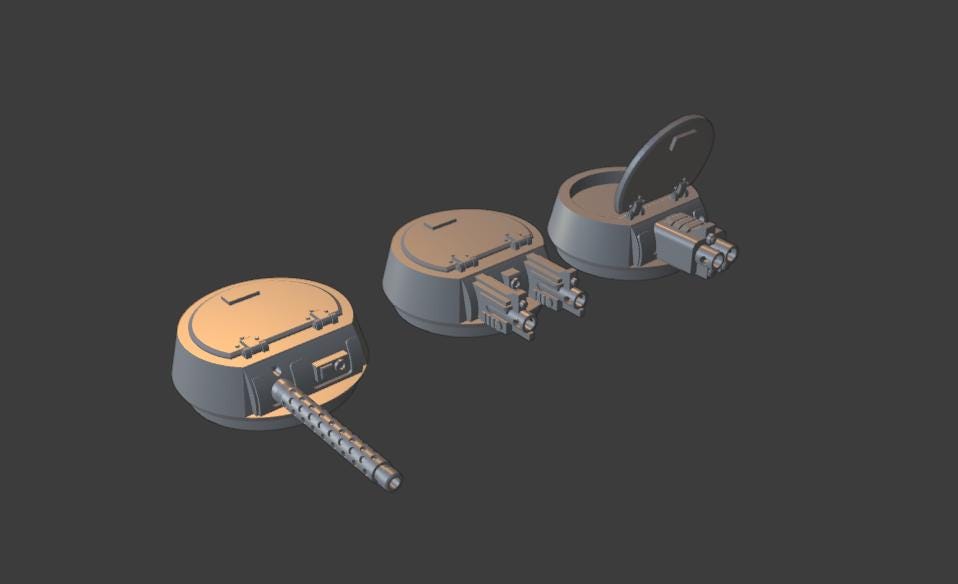 Grimdark mini turrets for sci-fi vehicles and tanks